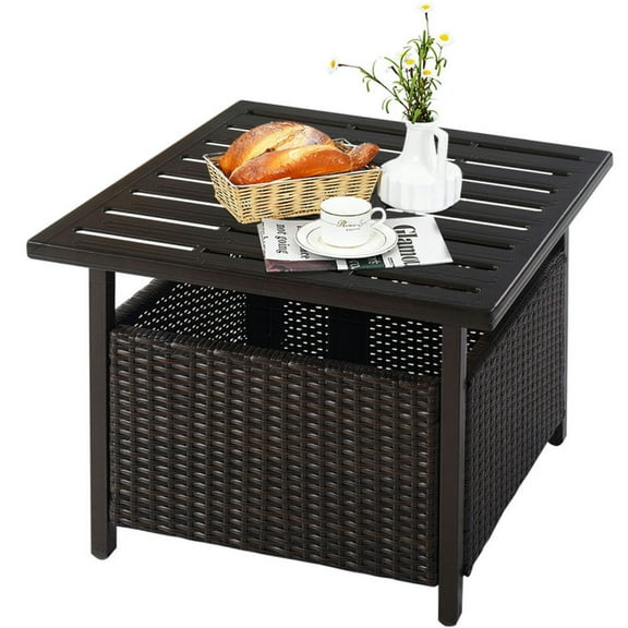 Spaco Outdoor Patio Rattan Wicker Steel Side Deck Table