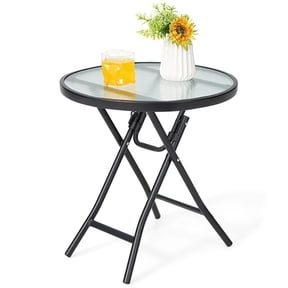 Spaco Outdoor Patio Side Table with Tempered Glass Tabletop for Garden, Balcony, Poolside, Black