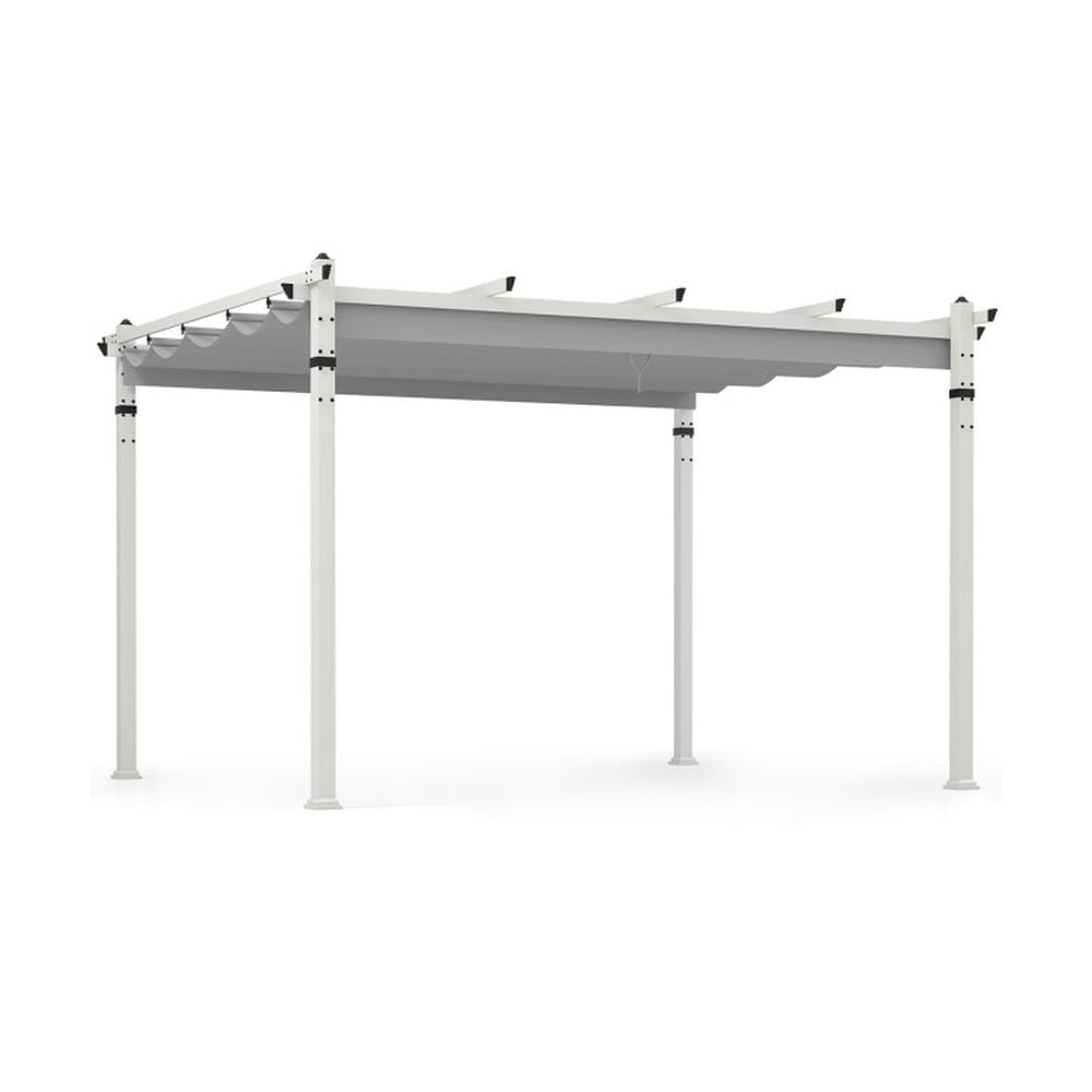 Gray and White Aluminum Outdoor Pergola with Retractable Canopy