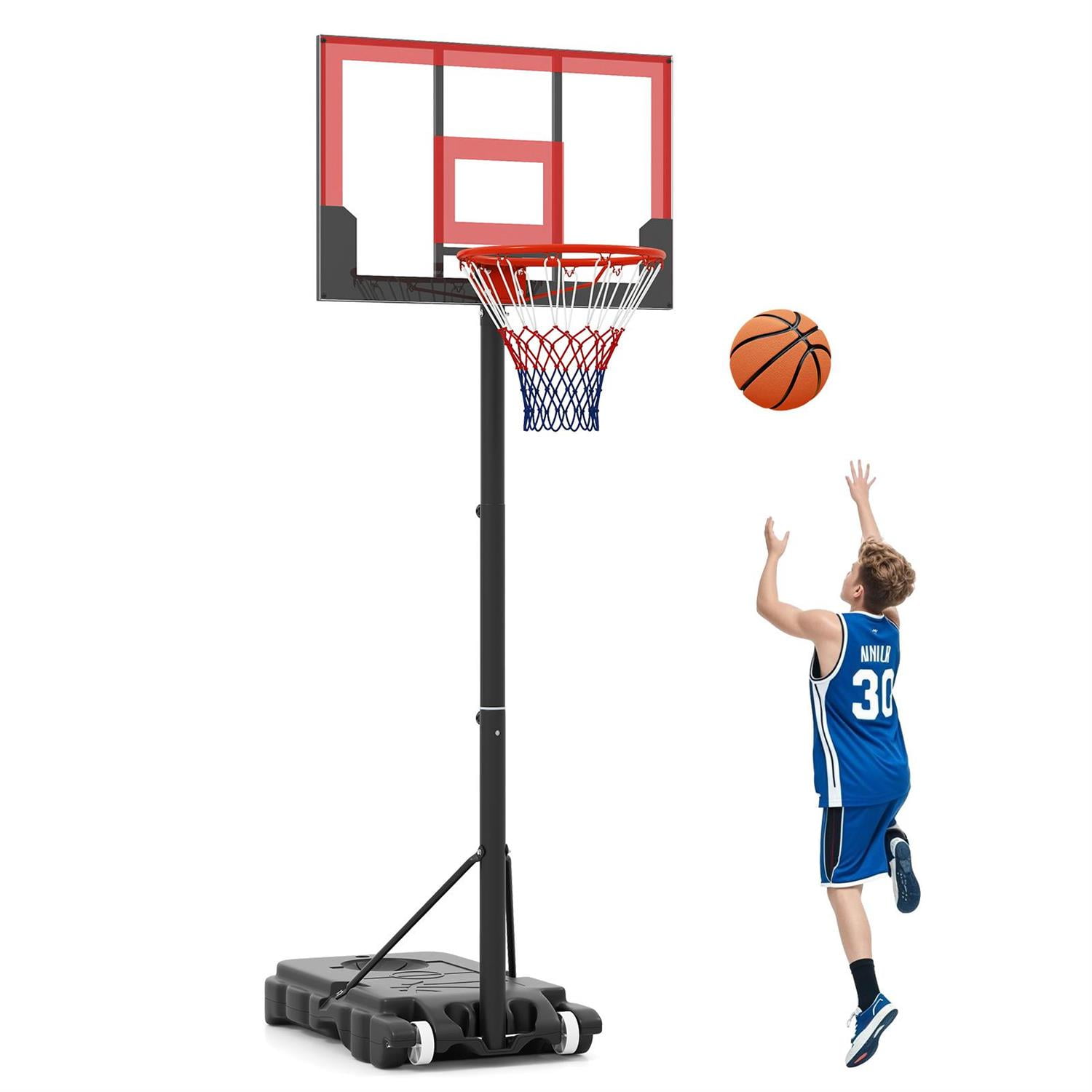 Spaco Outdoor Play Portable Kids Basketball Hoop, Shatter-Proof Backboard 3.3-7FT Height Adjustable, Red