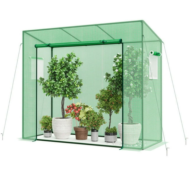 Spaco Outdoor Portable Walk-in Greenhouse with PE Cover Heavy-Duty Metal Frame Roll-up Zipper Door, Greenhouse for Indoor Backyard Outside