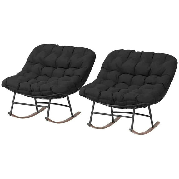 Spaco Outdoor Rocking Chair Patio Set of 2, 265lbs Weight Capacity Oversized Rocking Papasan Chairs with Cushions for Outdoor as Backyard, Lawn, Garden, Black