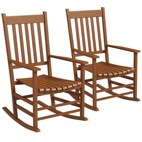 Spaco Outdoor Rocking Chair Set of 2, Patio Rocking Chair with Smooth Curves Supports Up to 350lbs, High Density Wooden Rockers for Outdoor, Teak