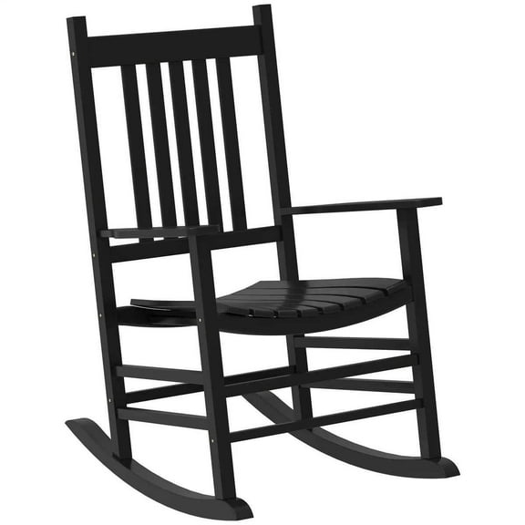 Spaco Outdoor Rocking Chair Supports Up to 350lbs, Patio Rocking Chair with Smooth Curves, High Density Wooden Rockers for Outdoor as Backyard, Lawn, Garden, Black