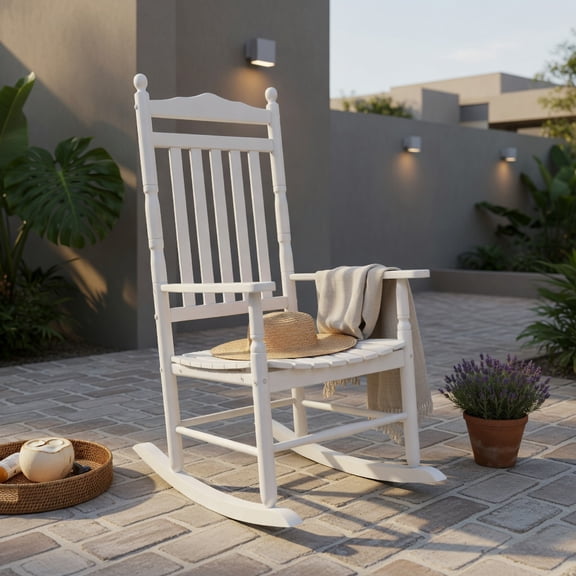 Spaco Outdoor Rocking Chairs, Porch Rocker with High Back, Patio Rockers, Weather Resistant Rocking Chairs for Patio, Garden, Backyard, White