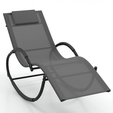 Spaco Outdoor Rocking Lounge Chair with Heavy Duty Metal Frame, Lounge Chair with Removable Headrest, Ergonomic Rocking Chair for Outdoor, Gray