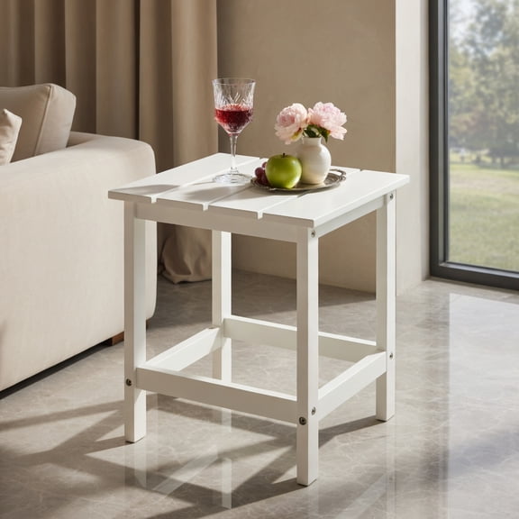 Spaco Outdoor Side Table ,15 Inch Patio Square Wooden Slat End Side Coffee Table for Garden-White, Outdoor Side Table for Patio, Pool, Porch