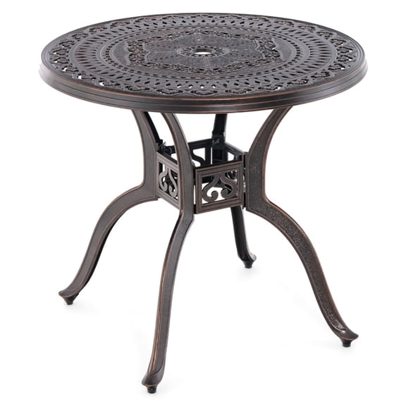 Spaco Outdoor Side Table, 31.5" Cast Aluminum Table Patio Round Dining Table with Umbrella Hole-Copper, ,Outdoor Side Table for Patio, Pool, Porch