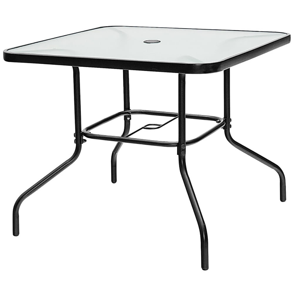 Spaco Outdoor Side Table, 35 Inch Patio Dining Square Tempered Glass Table with Umbrella Hole,Outdoor Side Table for Patio, Pool, Porch Spaco Outdoor Side Table, 35 Inch Patio Dining Square Tempered Glass Table with Umbrella Hole,Outdoor Side Table for Patio, Pool, Porch