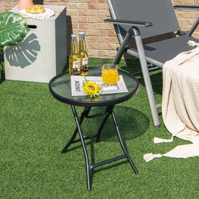 Spaco Outdoor Side Table, Patio Side Table with Tempered Glass Tabletop, Outdoor Side Table for Patio, Pool, Porch