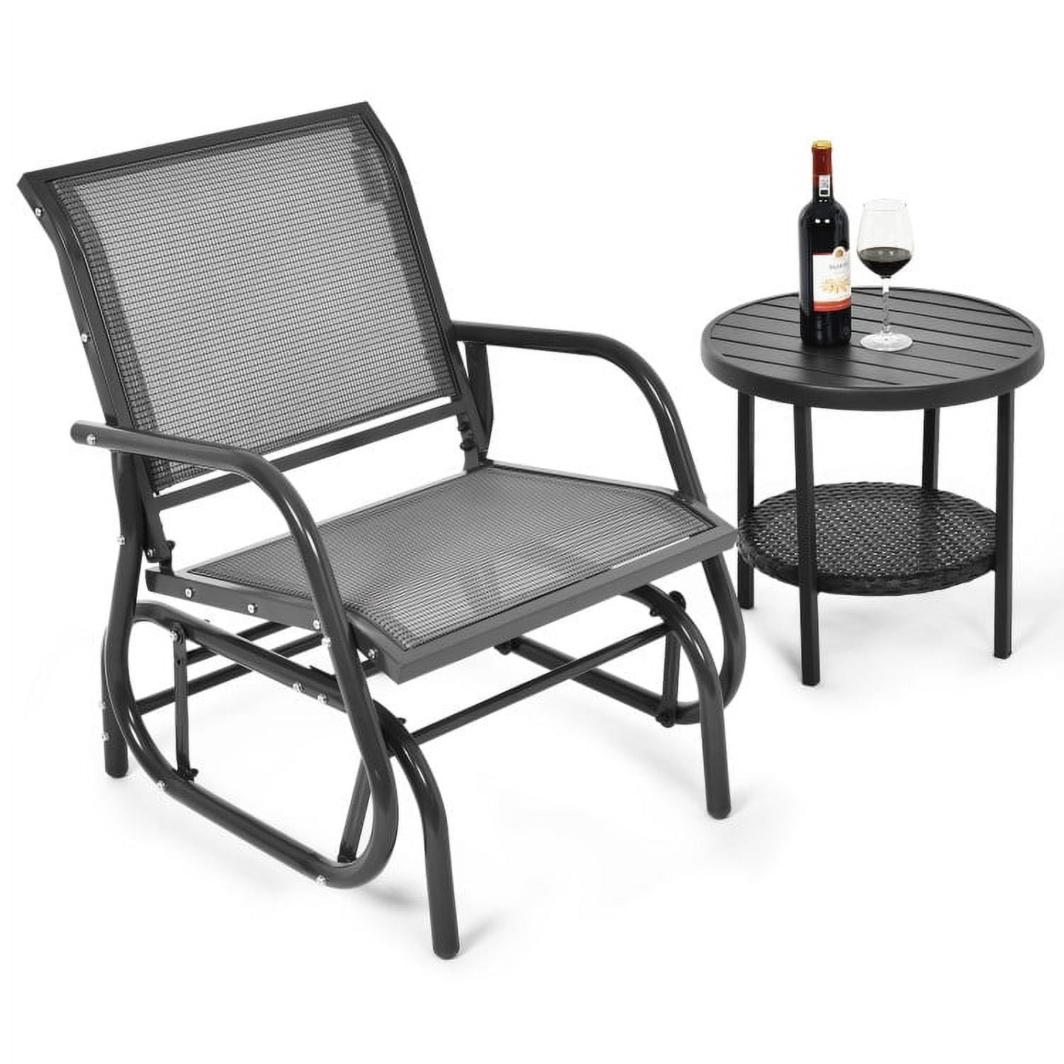 Spaco Outdoor Single Swing Glider Rocking Chair with Armrest-Brown, Outdoor Glider Rocking Chair Cushion Lawn for Porch,Backyard,Indoor and Garden, Gray