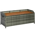 thumbnail image 1 of Spaco Outdoor Storage Bench Wicker Deck Boxes with Wooden Seat and Gas Spring, Rattan Container Bin with Lip for Outdoor, Mixed Grey, 1 of 11