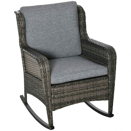 Spaco Outdoor Wicker Rocking Chair with Cushions, Rattan Rocker with Steel Frame for Outdoor, Mixed Grey