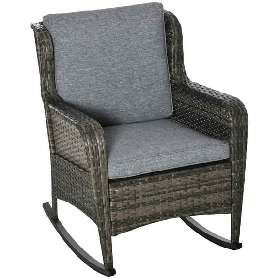 Spaco Outdoor Wicker Rocking Chair with Cushions, Rattan Rocker with Steel Frame for Outdoor, Mixed Grey