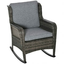 Spaco Outdoor Wicker Rocking Chair with Cushions, Rattan Rocker with Steel Frame for Outdoor, Mixed Grey