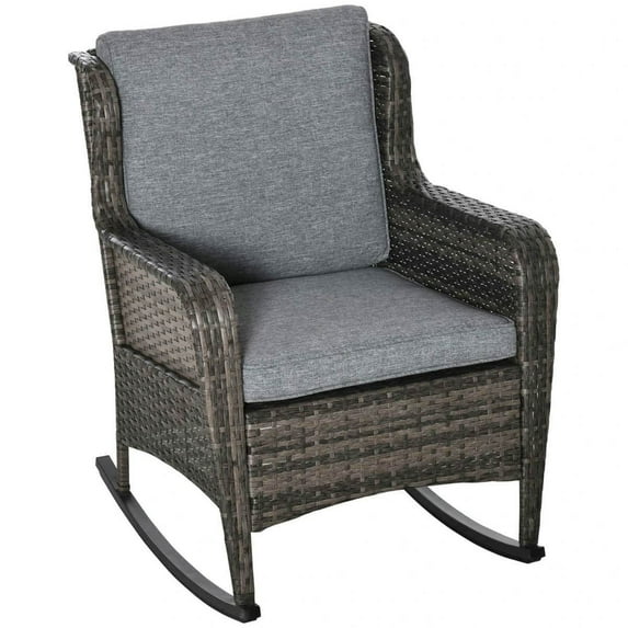 Spaco Outdoor Wicker Rocking Chair with Cushions, Rattan Rocker with Steel Frame for Outdoor, Mixed Grey