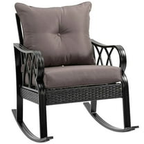 Spaco Outdoor Wicker Rocking Chair with Padded Cushions, Rattan Porch Rocker Chair with Armrest, Aluminum Furniture for Outdoor, Gray