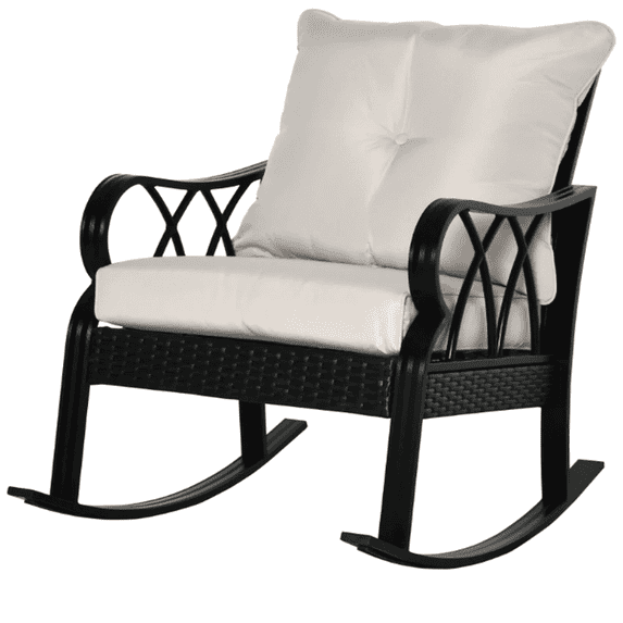Spaco Outdoor Wicker Rocking Chair with Padded Cushions, Rattan Porch Rocker Chair with Armrest, Aluminum Furniture for Outdoor, Khaki