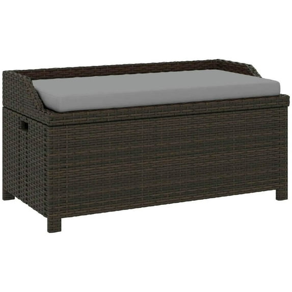 Spaco Outdoor Wicker Storage Bench with Storage & Cushion, 2-in-1 Storage Bench for Outdoor as Backyard, Lawn, Garden, Gray