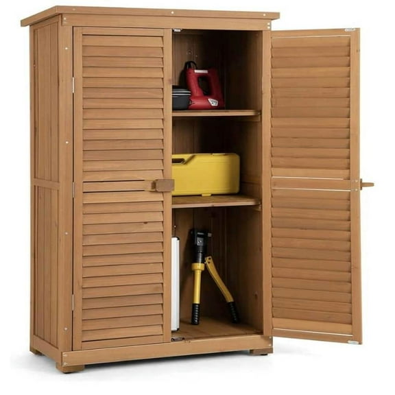 Spaco Outdoor Wooden Garden Tool Storage Cabinet, 63" Storage Shed for Outdoor as Backyard, Garden, Patio, Lawn, Natural