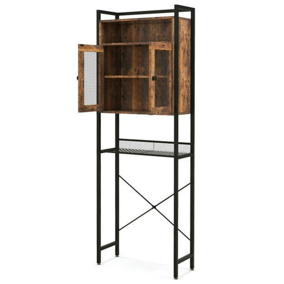 Spaco Over-The-Toilet Storage Cabinet with Heavy-Duty Metal Frame 2-door Freestanding-Rustic Brown, Bathroom Cabinet