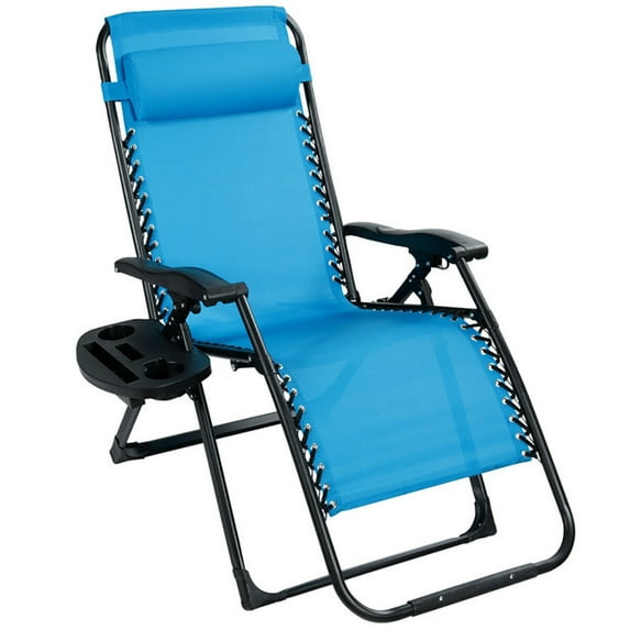 Spaco Oversize Lounge Chair with Cup Holder of Heavy Duty for outdoor-Blue, Zero Gravity Recliner Portable Outdoor Reclining Chair for Patio Beach Deck Garden Pool Black