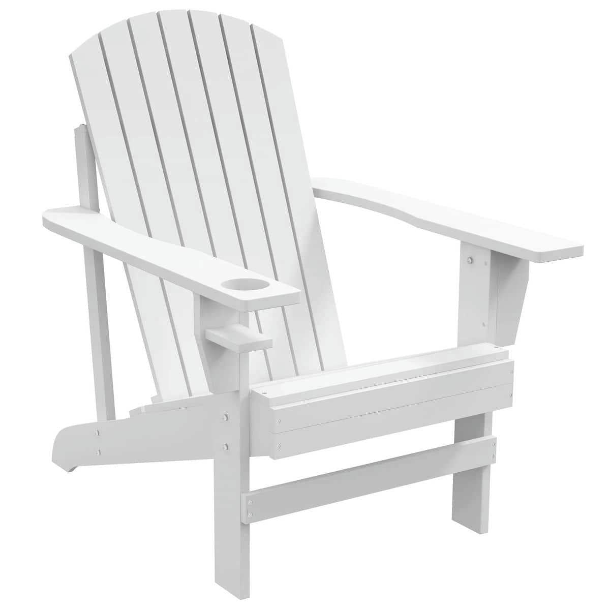 Spaco Oversized Adirondack Chair, Outdoor Porch Seating, Classic Log Lounge with Built-in Cupholder for Outdoor as Backyard, Lawn, Garden, White