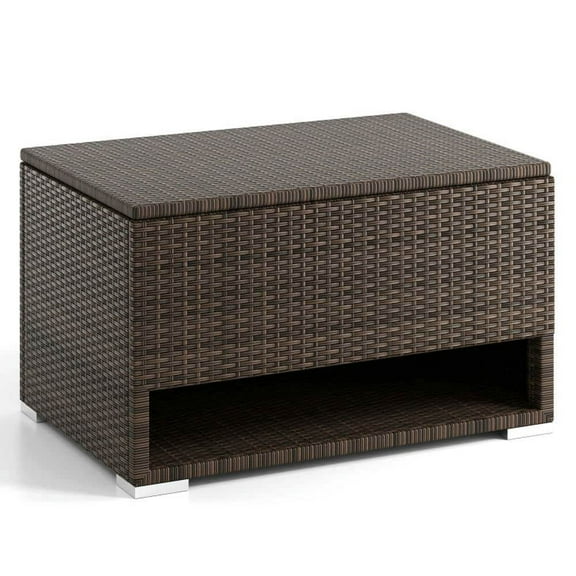 Spaco PE Rattan Storage Bin with Waterproof Liner, Storage Garage with Anti-slip Foot Pads for Patio, Garden, Backyard, Brown