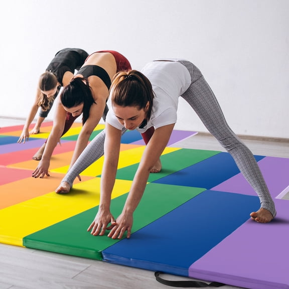 Spaco PU Leather Tri-Folding Gymnastics Tumbling Mat with Carrying Handles for Kids, Folding Thick Exercise with Carrying Handles for MMA, Gymnastics, Stretching, Core Workouts