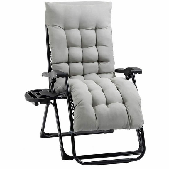 Spaco Padded Zero Gravity Recliner, Folding Lounge Chair with Cup Holder, Lounge Chair with Comfortable Cushion for Home, Patio, Indoor Outdoor, Gray
