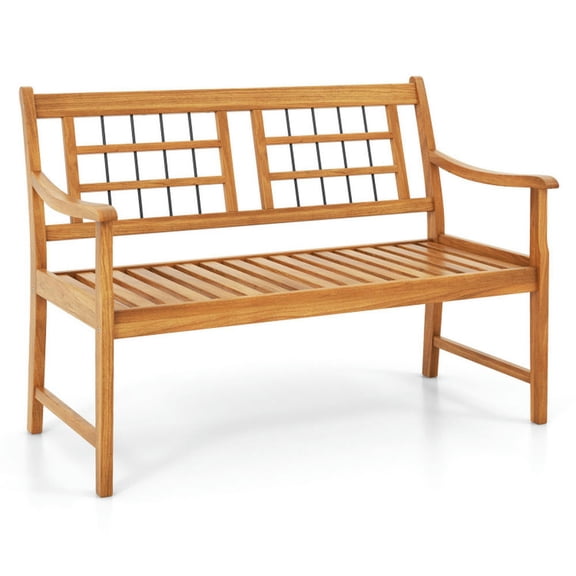 Spaco Patio Acacia Wood Bench with Curved Armrests Slatted Seat and Backrest, Outdoor Lounge Chairs, Patio Chair, Outdoor Patio Furniture