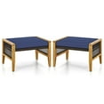 thumbnail image 1 of Spaco Patio Acacia Wood Ottomans with Cushions and Versatile Rattan Woven Footstools-Navy, All Weather Acacia Ottoman, Outdoor Footstool Footrest Furniture, 1 of 6