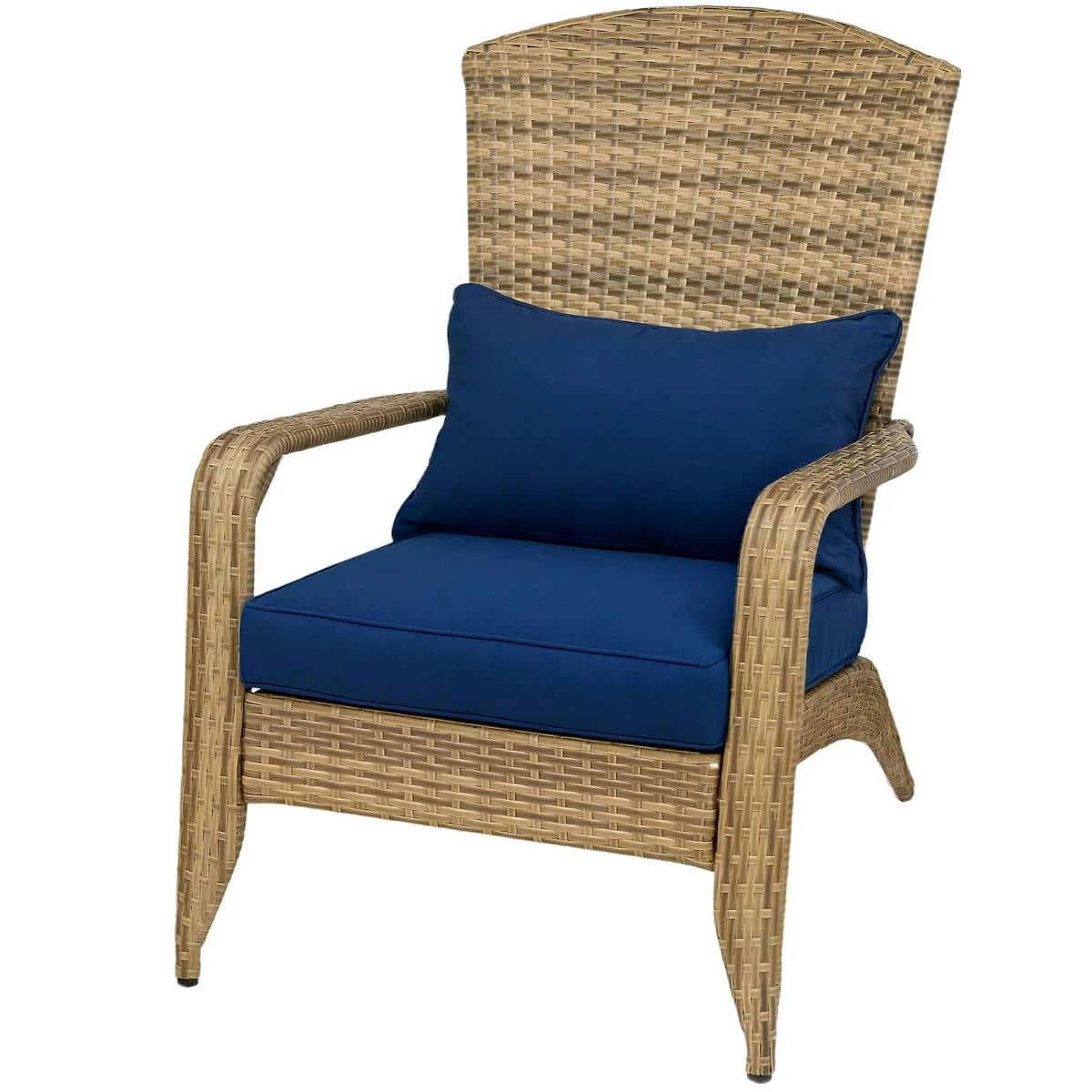 Spaco Patio Adirondack Chair with Rattan Wicker, Rattan Chair with Soft Cushions and Tall Curved Backrest for Outdoor, Dark Blue