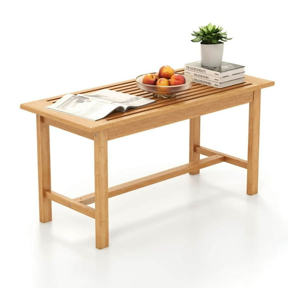 Spaco Patio Coffee Table, 36 Inch Rectangular Outside Side Table, PatioCoffeeTable with Slatted Tabletop, Brown