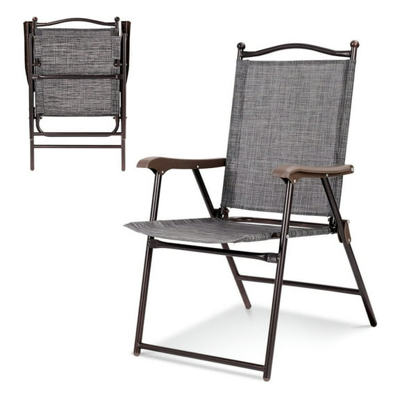 Spaco Patio Dining Chairs, Patio Kitchen Chairs,Set of 2 Patio Folding Sling Back Camping Deck Chairs-Gray