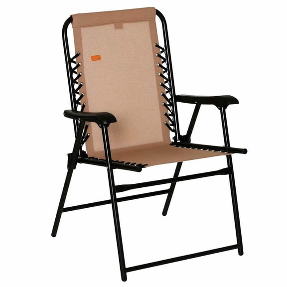 Spaco Patio Folding Chair, Outdoor Bungee Sling Armrests Lawn Chair, Portable Camping Seat for Garden, Pool, Beach, Backyard, Beige