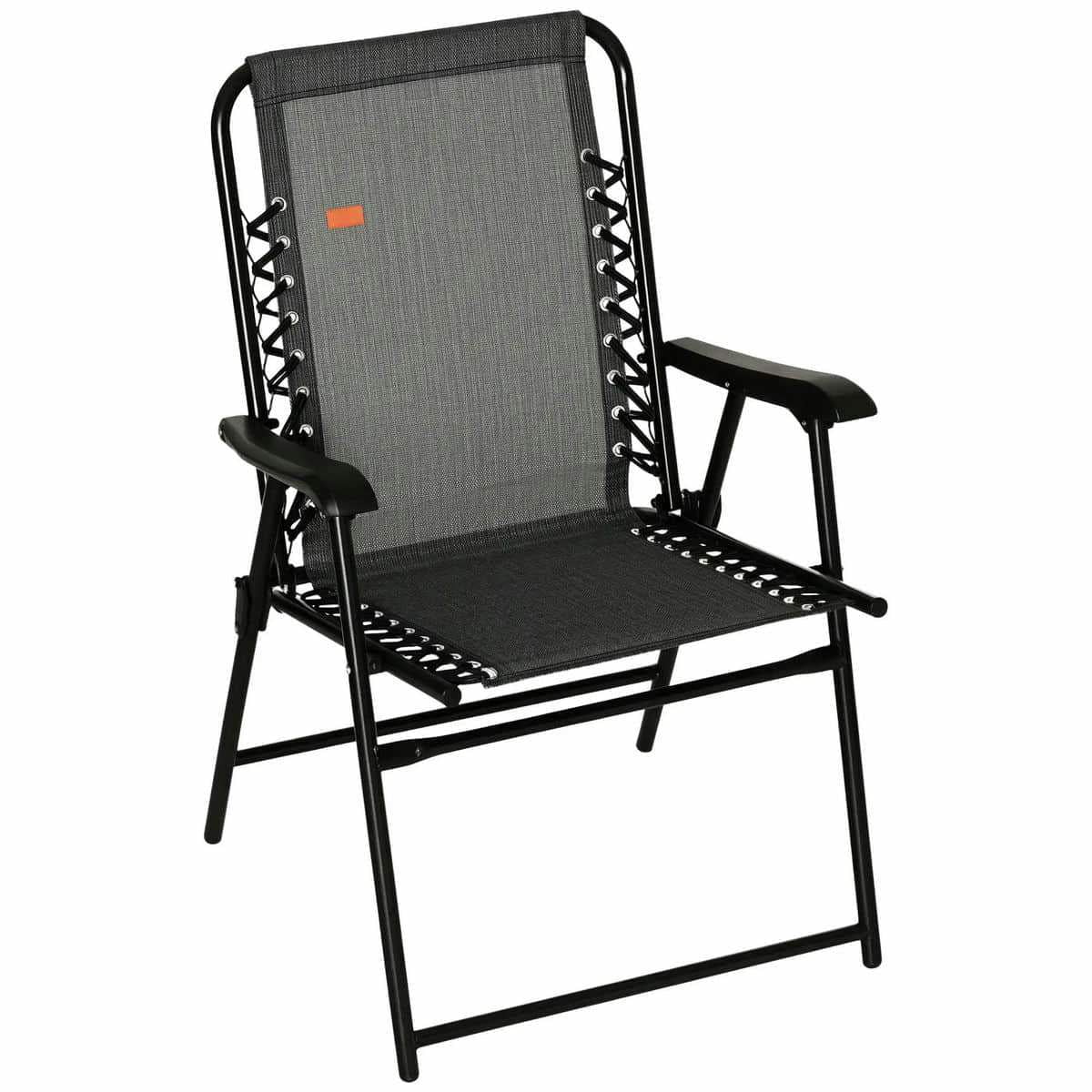 Spaco Patio Folding Chair, Outdoor Bungee Sling Armrests Lawn Chair, Portable Camping Seat for Garden, Pool, Beach, Backyard, Gray