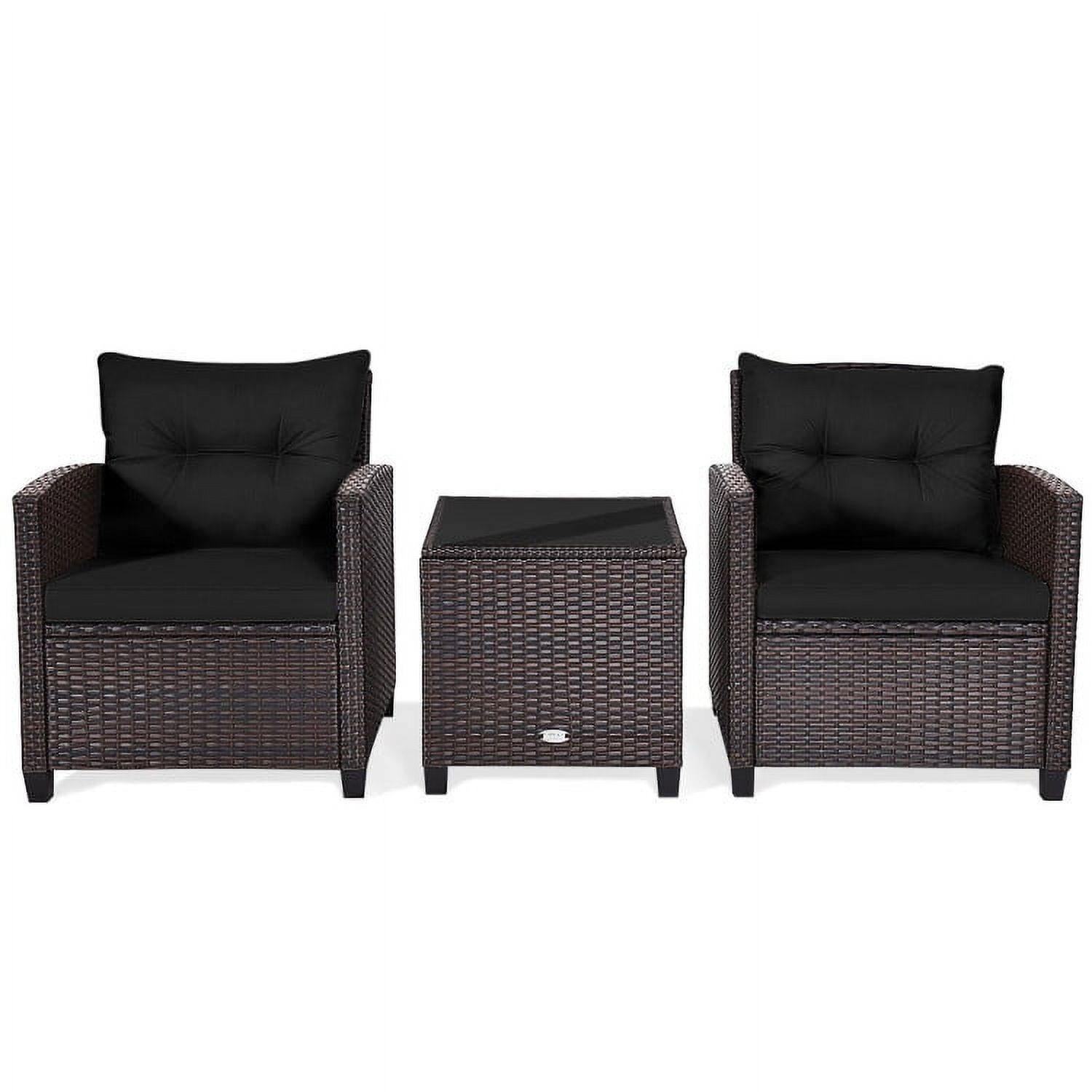 Black Cushioned 3-Piece Steel Frame Outdoor Conversation Set