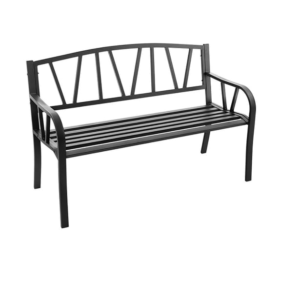 Spaco Patio Garden Bench with Metal Frame and Slatted Seat-Black, Outdoor Bench for Park, Porch, Patio and Backyard
