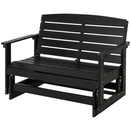 Spaco Patio Glider Bench, HDPE Slatted Double Rocking Chair for Outdoor, Black