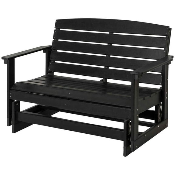 Spaco Patio Glider Bench, HDPE Slatted Double Rocking Chair for Outdoor, Black