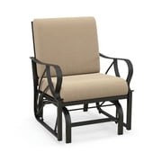 Spaco Patio Glider Rocking Chair with Thick Cushion and Curved Armrest, Rocking Chair with Curved Armrest and Breathable High Backrest, Glider Bench for Outdoor as Garden, Patio, Tan
