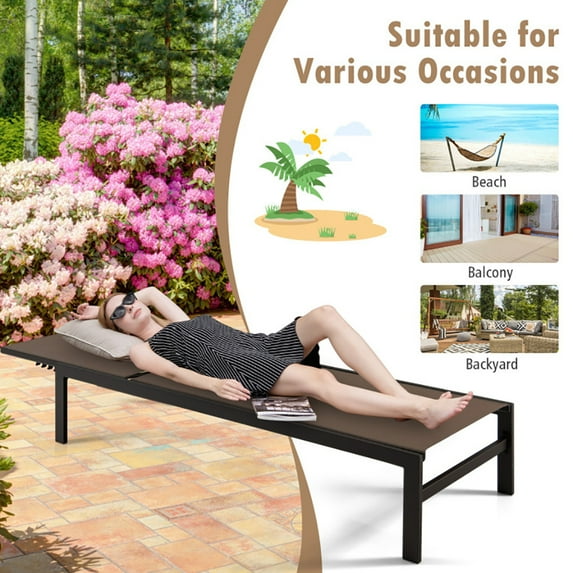 Spaco Patio Lounge Chair, 6-Position Chaise Lounge Chairs with Rustproof Aluminium Frame-Brown