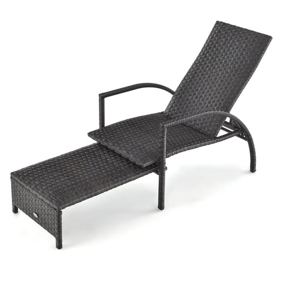 Spaco Patio Lounge Chair, Patio Chaise Lounge Outdoor Rattan Lounge Chair with Retractable Ottoman