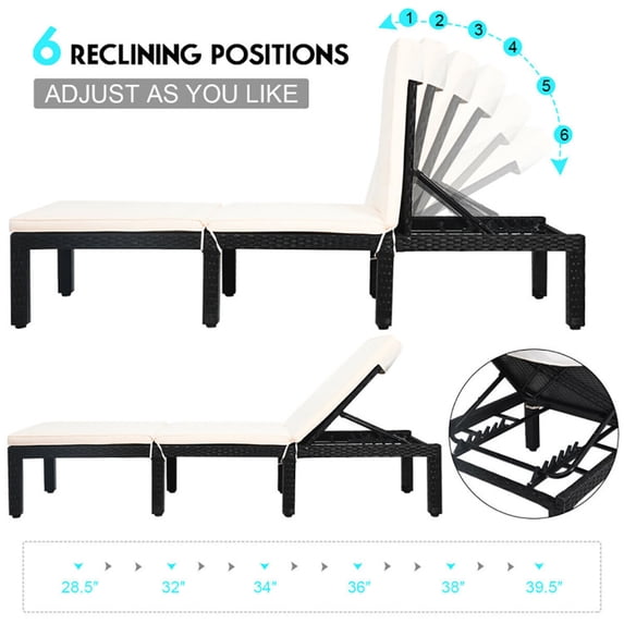 Spaco Patio Lounge Chair, Patio Rattan Lounge Chair Chaise Couch Cushioned Height Adjustable-White