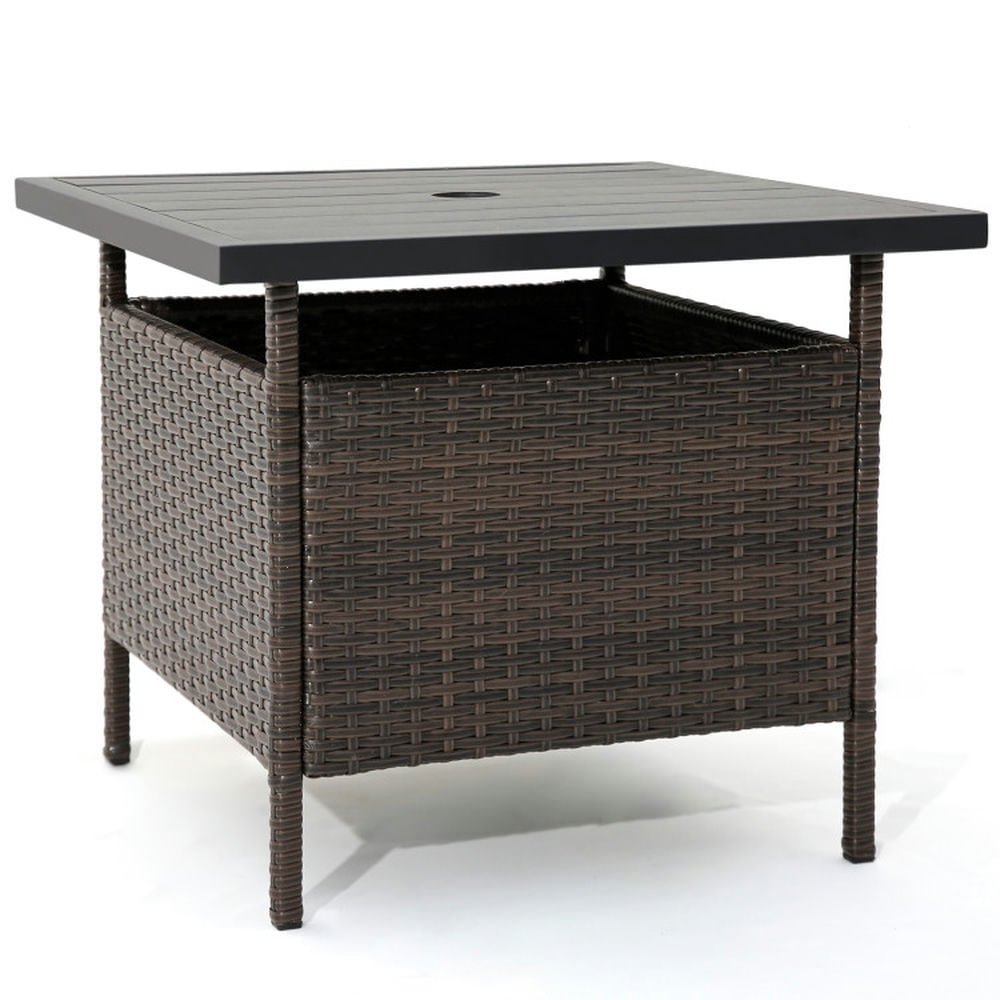 Spaco Patio Square Wicker Side Table with Umbrella Hole, Side Table with Solid and Stable Structure, Side Table for Outdoor as Yard, Garden, Poolside, Black Spaco Patio Square Wicker Side Table with Umbrella Hole, Side Table with Solid and Stable Structure, Side Table for Outdoor as Yard, Garden, Poolside, Black