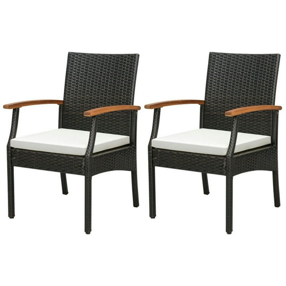 Spaco Patio Wicker Chair Set of 2 with Soft Zippered Cushion, Patio Chair, White