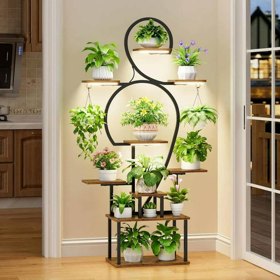 Spaco Plant Stand Indoor with Grow Light, 8 Tiered 64" Tall Indoor Plant Shelves for Multiple Plants, Large Metal Plant Shelf, Lighted Plant Stand for Indoor as Livingroom, Bedroom, Black