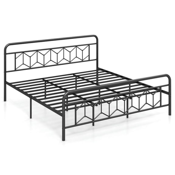 Spaco Platform Bed with High Headboard and Snap Lock Metal Slats, King Size, Simple Bed Frame for Indoor as Bedroom, Black