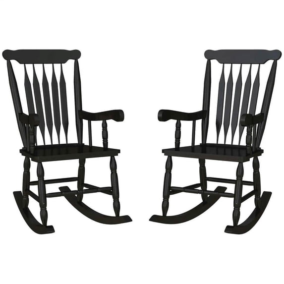 Spaco Porch Rocker Chairs Set of 2, 350 lbs. Wooden Rocking Chairs with High Back for Outdoor as Backyard, Lawn, Garden, Black